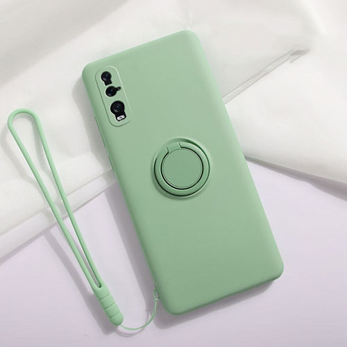 Ultra-thin Silicone Gel Soft Case Cover with Magnetic Finger Ring Stand T01 for Oppo Find X2 Cyan