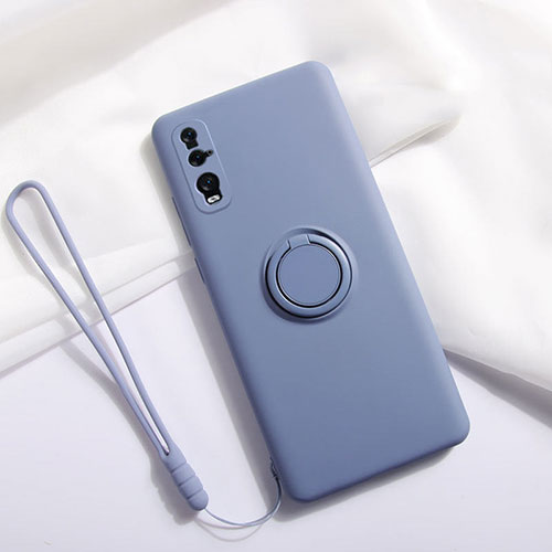 Ultra-thin Silicone Gel Soft Case Cover with Magnetic Finger Ring Stand T01 for Oppo Find X2 Gray
