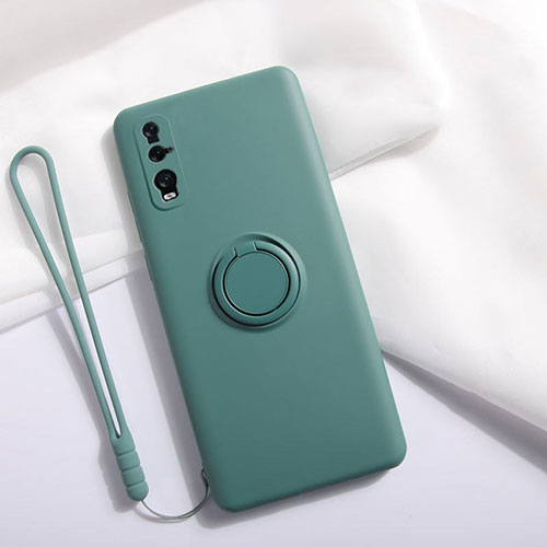 Ultra-thin Silicone Gel Soft Case Cover with Magnetic Finger Ring Stand T01 for Oppo Find X2 Green