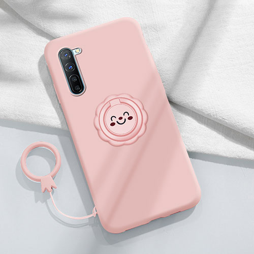Ultra-thin Silicone Gel Soft Case Cover with Magnetic Finger Ring Stand T01 for Oppo Find X2 Lite Pink