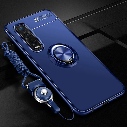 Ultra-thin Silicone Gel Soft Case Cover with Magnetic Finger Ring Stand T01 for Oppo Find X2 Pro Blue