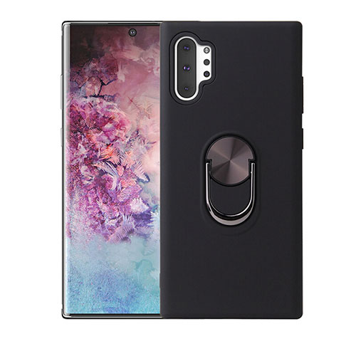 Ultra-thin Silicone Gel Soft Case Cover with Magnetic Finger Ring Stand T01 for Samsung Galaxy Note 10 Plus Black