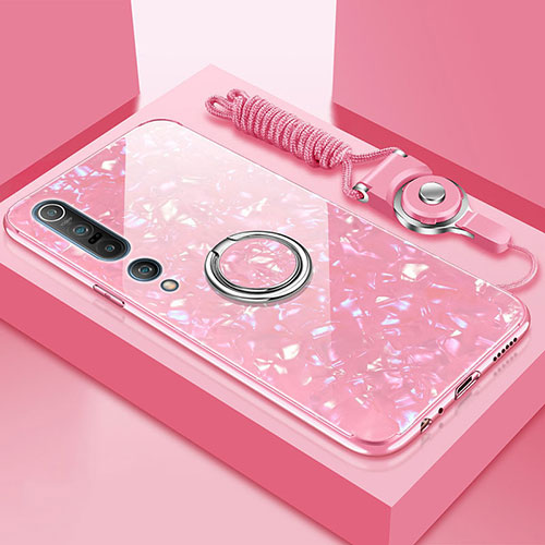 Ultra-thin Silicone Gel Soft Case Cover with Magnetic Finger Ring Stand T01 for Xiaomi Mi 10 Pro Pink