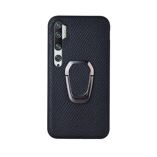 Ultra-thin Silicone Gel Soft Case Cover with Magnetic Finger Ring Stand T01 for Xiaomi Mi Note 10 Pro Black