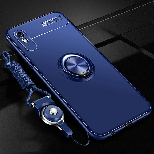 Ultra-thin Silicone Gel Soft Case Cover with Magnetic Finger Ring Stand T01 for Xiaomi Redmi 9AT Blue