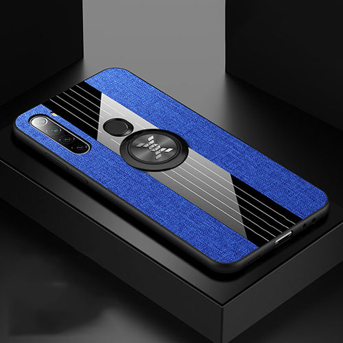 Ultra-thin Silicone Gel Soft Case Cover with Magnetic Finger Ring Stand T01 for Xiaomi Redmi Note 8 (2021) Blue