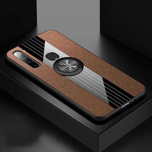 Ultra-thin Silicone Gel Soft Case Cover with Magnetic Finger Ring Stand T01 for Xiaomi Redmi Note 8 Brown