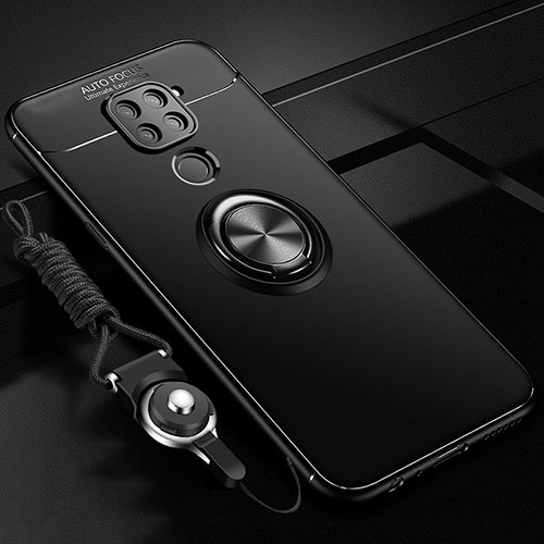 Ultra-thin Silicone Gel Soft Case Cover with Magnetic Finger Ring Stand T01 for Xiaomi Redmi Note 9 Black