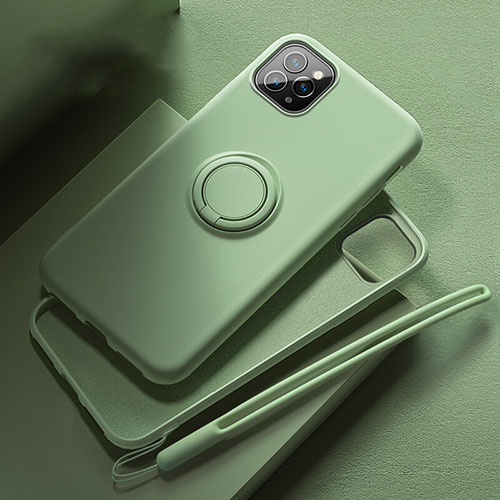 Ultra-thin Silicone Gel Soft Case Cover with Magnetic Finger Ring Stand T02 for Apple iPhone 11 Pro Green