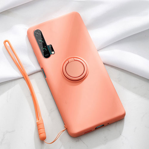 Ultra-thin Silicone Gel Soft Case Cover with Magnetic Finger Ring Stand T02 for Huawei Honor 20 Pro Orange