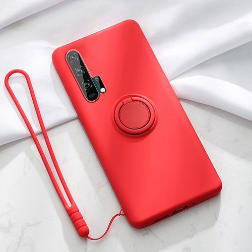 Ultra-thin Silicone Gel Soft Case Cover with Magnetic Finger Ring Stand T02 for Huawei Honor 20 Pro Red