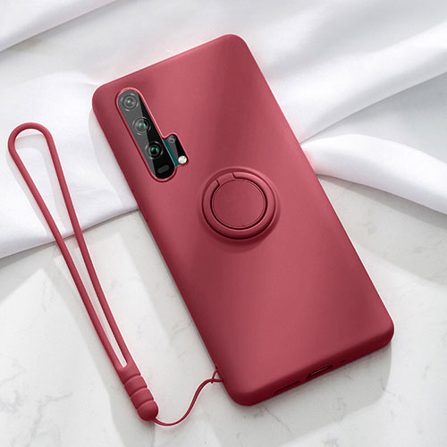 Ultra-thin Silicone Gel Soft Case Cover with Magnetic Finger Ring Stand T02 for Huawei Honor 20 Pro Red Wine