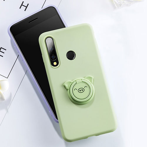 Ultra-thin Silicone Gel Soft Case Cover with Magnetic Finger Ring Stand T02 for Huawei Honor 20E Green