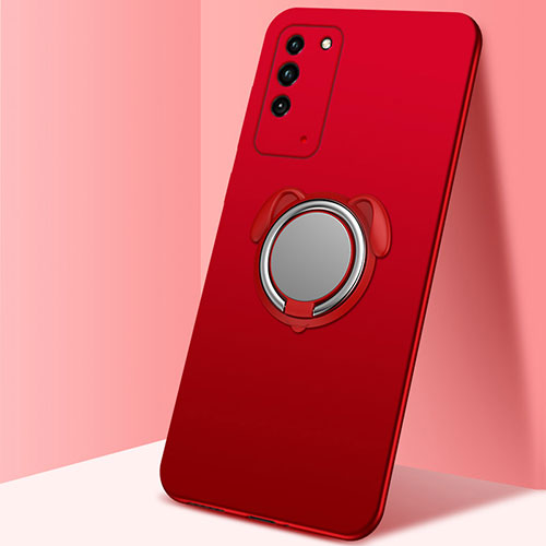 Ultra-thin Silicone Gel Soft Case Cover with Magnetic Finger Ring Stand T02 for Huawei Honor X10 5G Red