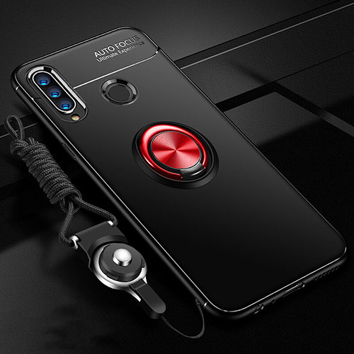 Ultra-thin Silicone Gel Soft Case Cover with Magnetic Finger Ring Stand T02 for Huawei Nova 4e Red and Black