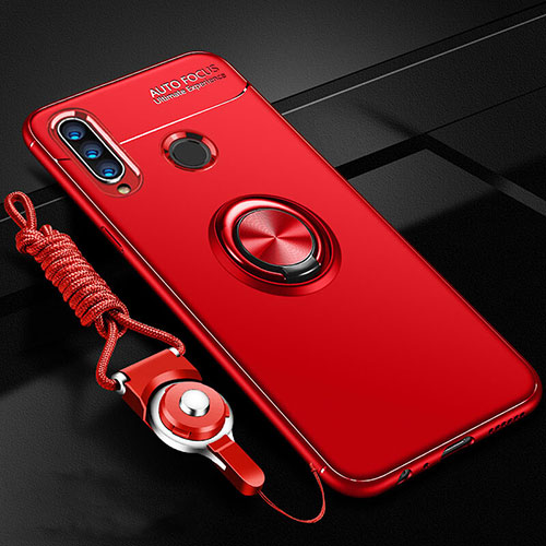 Ultra-thin Silicone Gel Soft Case Cover with Magnetic Finger Ring Stand T02 for Huawei P30 Lite New Edition Red