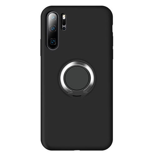 Ultra-thin Silicone Gel Soft Case Cover with Magnetic Finger Ring Stand T02 for Huawei P30 Pro Black