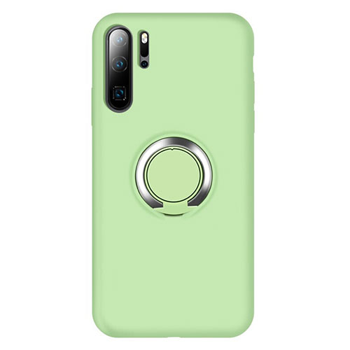 Ultra-thin Silicone Gel Soft Case Cover with Magnetic Finger Ring Stand T02 for Huawei P30 Pro Green