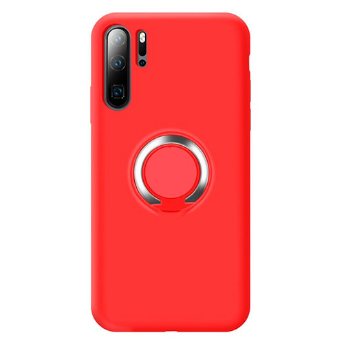 Ultra-thin Silicone Gel Soft Case Cover with Magnetic Finger Ring Stand T02 for Huawei P30 Pro Red