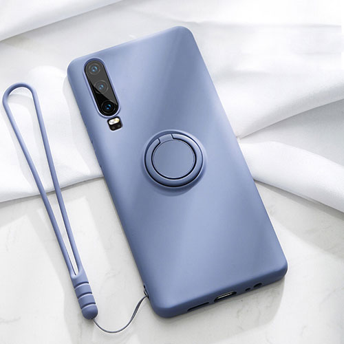 Ultra-thin Silicone Gel Soft Case Cover with Magnetic Finger Ring Stand T02 for Huawei P30 Purple