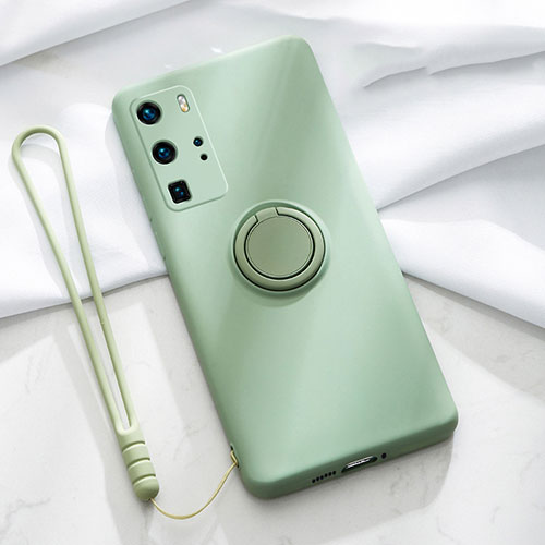 Ultra-thin Silicone Gel Soft Case Cover with Magnetic Finger Ring Stand T02 for Huawei P40 Pro Green