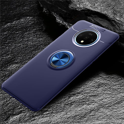 Ultra-thin Silicone Gel Soft Case Cover with Magnetic Finger Ring Stand T02 for OnePlus 7T Blue