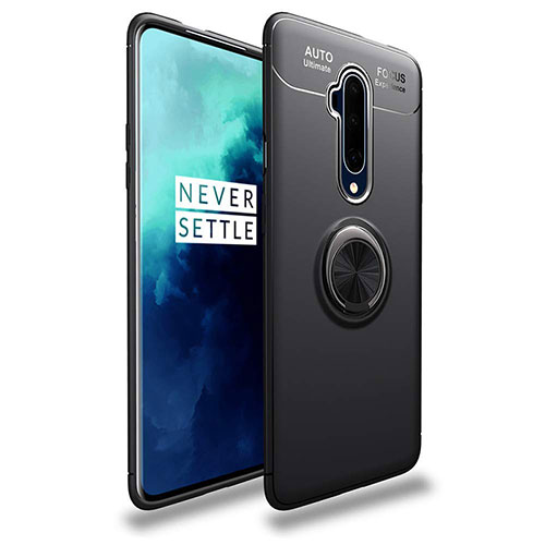 Ultra-thin Silicone Gel Soft Case Cover with Magnetic Finger Ring Stand T02 for OnePlus 7T Pro Black