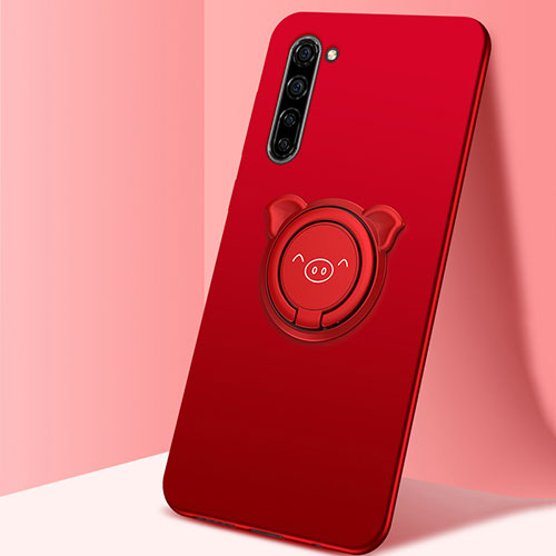 Ultra-thin Silicone Gel Soft Case Cover with Magnetic Finger Ring Stand T02 for Oppo A91 Red