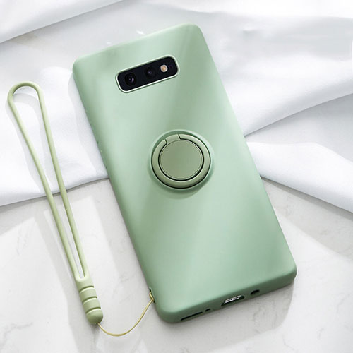 Ultra-thin Silicone Gel Soft Case Cover with Magnetic Finger Ring Stand T02 for Samsung Galaxy S10e Green