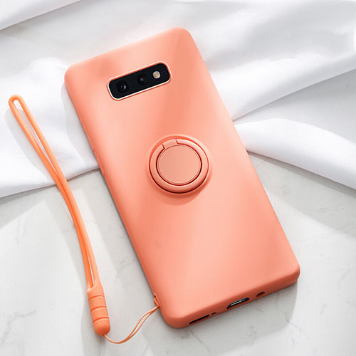 Ultra-thin Silicone Gel Soft Case Cover with Magnetic Finger Ring Stand T02 for Samsung Galaxy S10e Orange