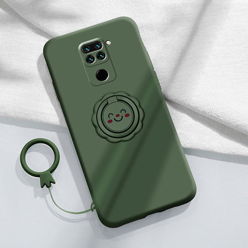 Ultra-thin Silicone Gel Soft Case Cover with Magnetic Finger Ring Stand T02 for Xiaomi Redmi Note 9 Green