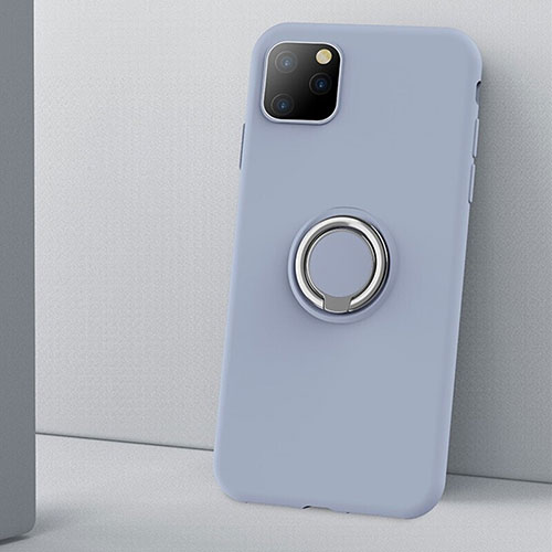Ultra-thin Silicone Gel Soft Case Cover with Magnetic Finger Ring Stand T03 for Apple iPhone 11 Pro Max Gray