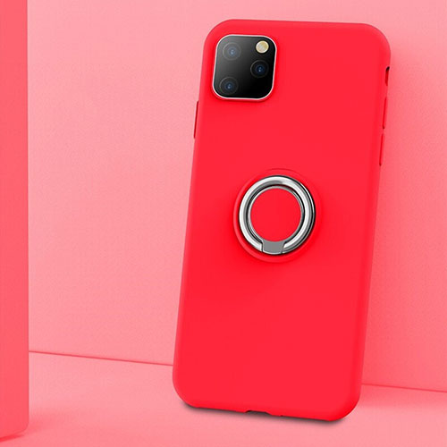 Ultra-thin Silicone Gel Soft Case Cover with Magnetic Finger Ring Stand T03 for Apple iPhone 11 Pro Red