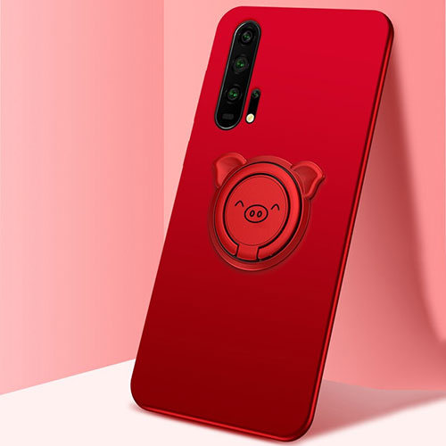 Ultra-thin Silicone Gel Soft Case Cover with Magnetic Finger Ring Stand T03 for Huawei Honor 20 Pro Red