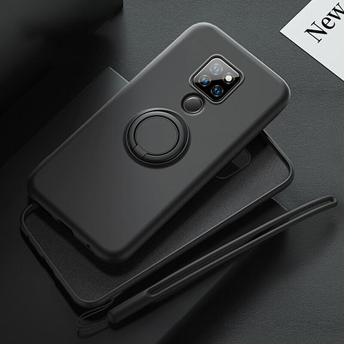 Ultra-thin Silicone Gel Soft Case Cover with Magnetic Finger Ring Stand T03 for Huawei Mate 20 Black