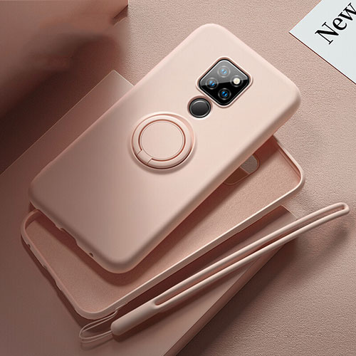 Ultra-thin Silicone Gel Soft Case Cover with Magnetic Finger Ring Stand T03 for Huawei Mate 20 Pink