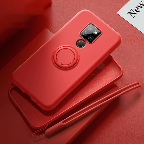 Ultra-thin Silicone Gel Soft Case Cover with Magnetic Finger Ring Stand T03 for Huawei Mate 20 Red