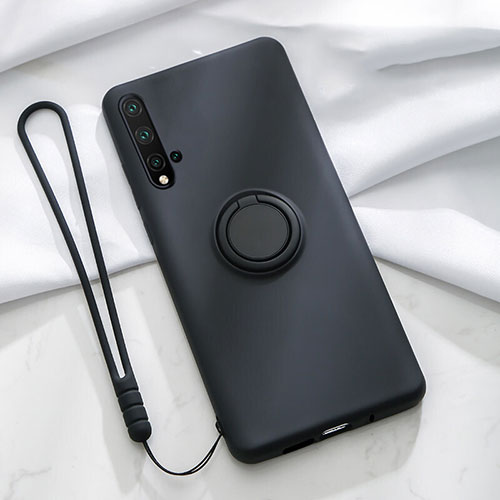 Ultra-thin Silicone Gel Soft Case Cover with Magnetic Finger Ring Stand T03 for Huawei Nova 5 Pro Black