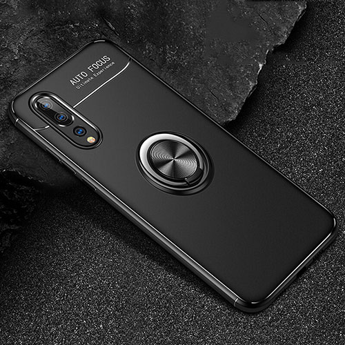 Ultra-thin Silicone Gel Soft Case Cover with Magnetic Finger Ring Stand T03 for Huawei P20 Pro Black