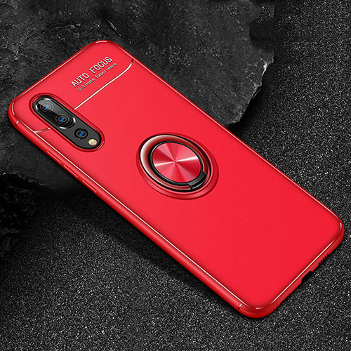 Ultra-thin Silicone Gel Soft Case Cover with Magnetic Finger Ring Stand T03 for Huawei P20 Pro Red