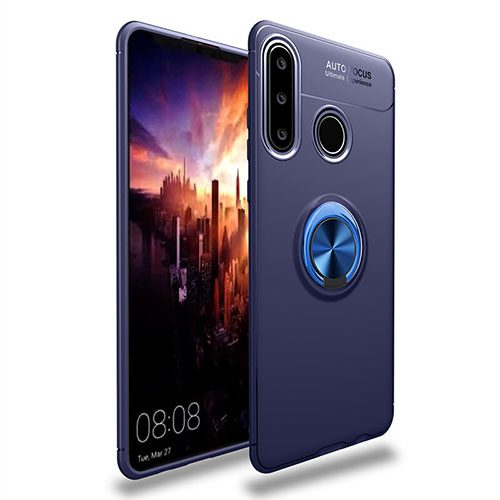 Ultra-thin Silicone Gel Soft Case Cover with Magnetic Finger Ring Stand T03 for Huawei P30 Lite New Edition Blue