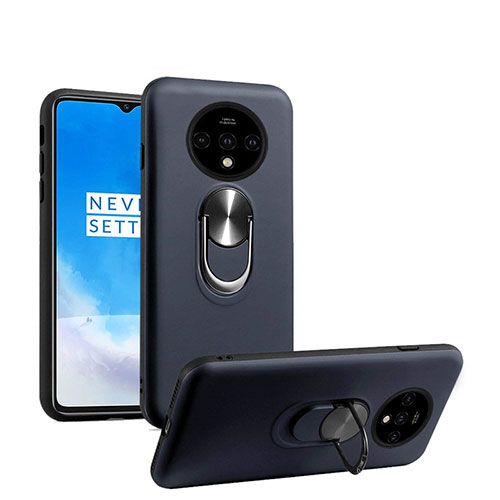 Ultra-thin Silicone Gel Soft Case Cover with Magnetic Finger Ring Stand T03 for OnePlus 7T Blue