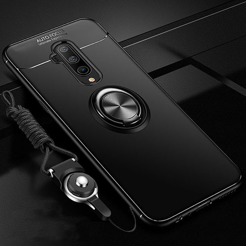 Ultra-thin Silicone Gel Soft Case Cover with Magnetic Finger Ring Stand T03 for OnePlus 7T Pro Black