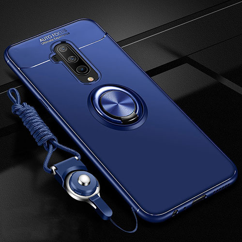 Ultra-thin Silicone Gel Soft Case Cover with Magnetic Finger Ring Stand T03 for OnePlus 7T Pro Blue