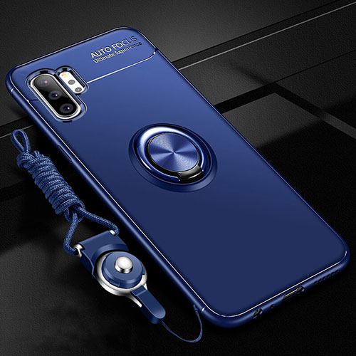 Ultra-thin Silicone Gel Soft Case Cover with Magnetic Finger Ring Stand T03 for Samsung Galaxy Note 10 Plus 5G Blue