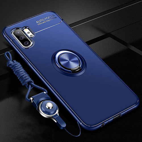 Ultra-thin Silicone Gel Soft Case Cover with Magnetic Finger Ring Stand T03 for Samsung Galaxy Note 10 Plus Blue