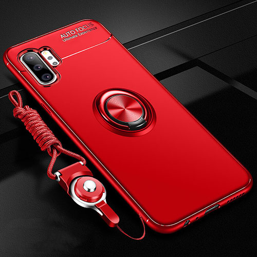 Ultra-thin Silicone Gel Soft Case Cover with Magnetic Finger Ring Stand T03 for Samsung Galaxy Note 10 Plus Red