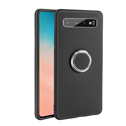 Ultra-thin Silicone Gel Soft Case Cover with Magnetic Finger Ring Stand T03 for Samsung Galaxy S10 5G Black