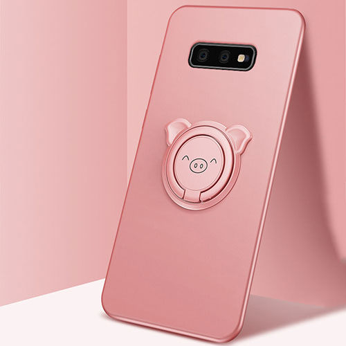 Ultra-thin Silicone Gel Soft Case Cover with Magnetic Finger Ring Stand T03 for Samsung Galaxy S10e Rose Gold