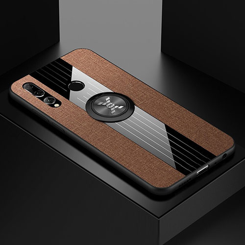 Ultra-thin Silicone Gel Soft Case Cover with Magnetic Finger Ring Stand T04 for Huawei Honor 20E Brown